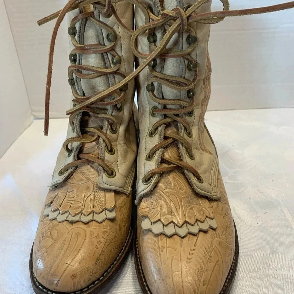 Vintage Larry Manhan Nattool Roper Boots Size 6.5 granny, core cowgirl leather - Picture 9 of 10